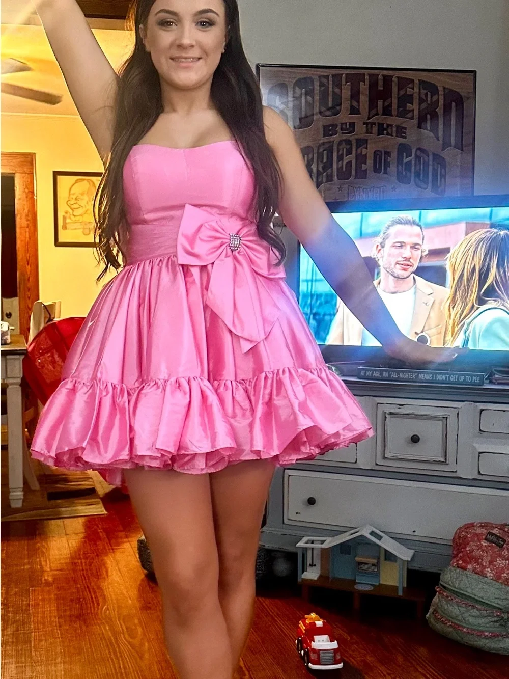 Pink Strapless Sherri Hill Homecoming Dress